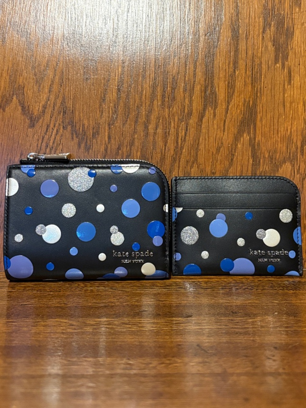 NWT-Kate Spade-SET-Space🔭Dot🪐Embossed-Devin-Sm Compact Wallet & Card Holder-$226